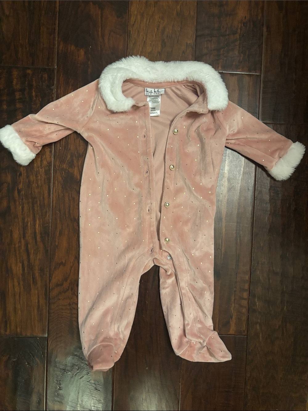 Velvet Faux-Fur Trim Pink Baby One-Piece Romper